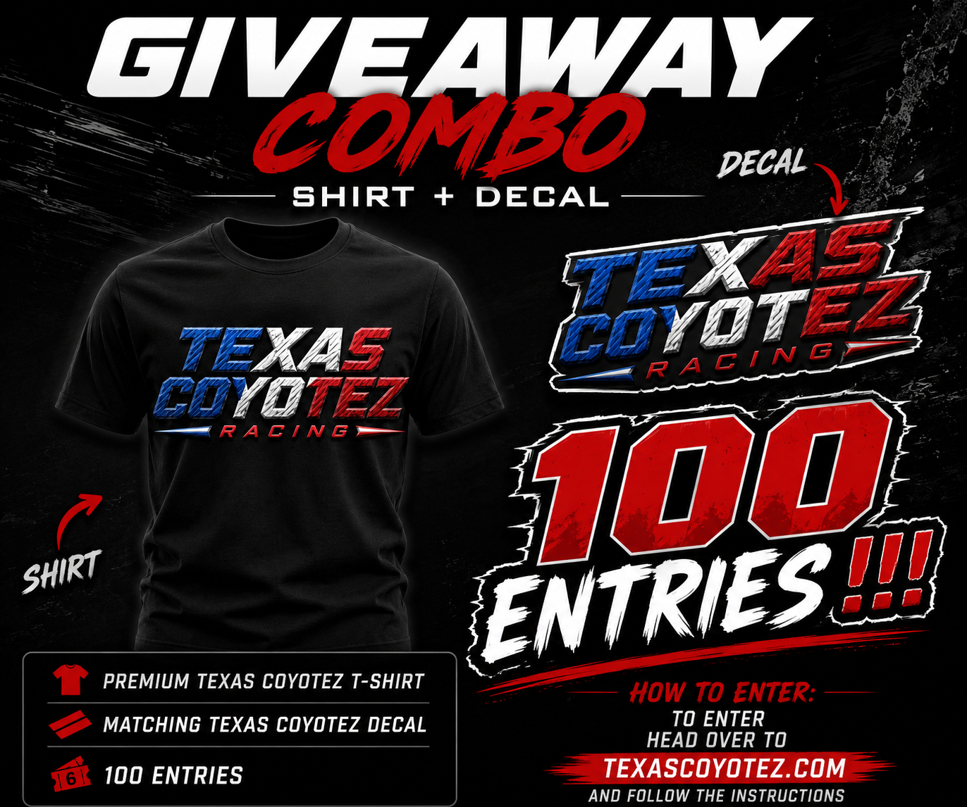 CARBON FIBER SPLITTER TSHIRT + DECAL COMBO ( 100 ENTRIES )